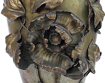 Antique Japanese Heavy Bronze Floral Urn Vase Meiji Period Electrified