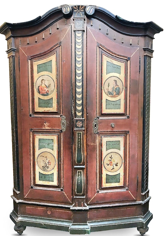 18th C. German Hand Painted Cabinet Shrank or Shrunk Armoire W