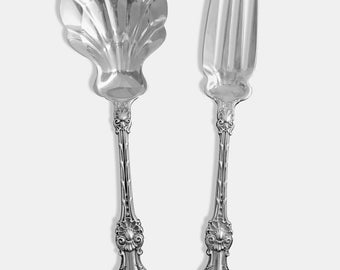 Whiting Co Sterling Silver King Edward Fluted Spoon and Cold Meat Fork, Salad Set