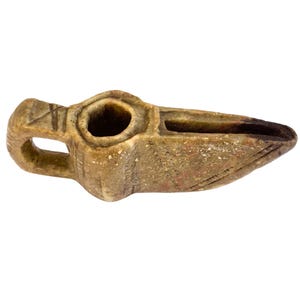 Byzantine circa 1000 AD Islamic Hand Carved Stone Oil Lamp Geometric RARE