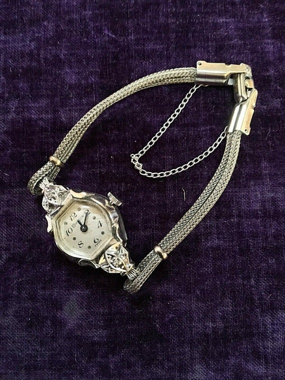 1950's Bulova 14k White Gold and Diamonds Ladies W