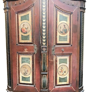 18th C. German Hand Painted Cabinet, Shrank or Shrunk, Armoire w/ Original Key