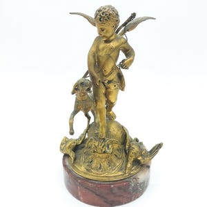 Antique Late 19th C 1860s Bronze Winged Cherub Figure