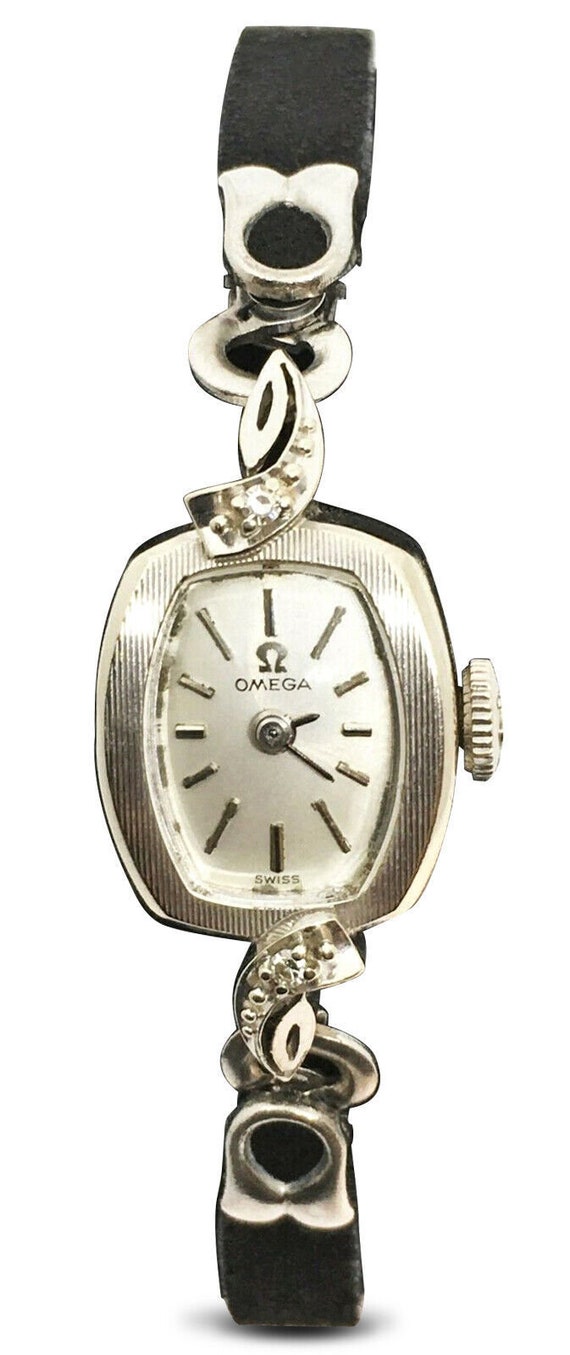 1950s Omega 14k White Gold Ladies Wristwatch with 