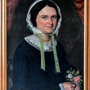 1830-40s American Pennsylvania Folk Art Portrait Painting, Primitive