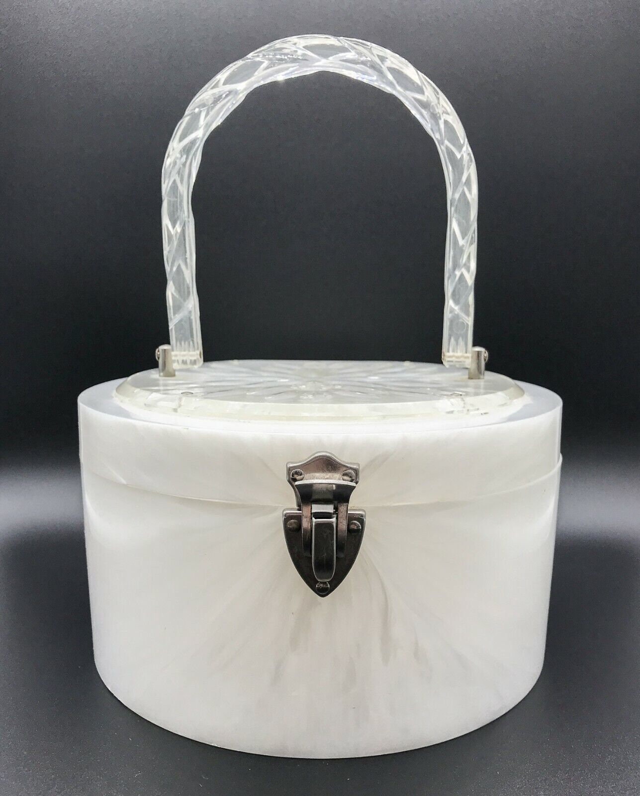 Vintage 1950s Lucite Marbleized Pearl Purse Ivory Round Box - Etsy