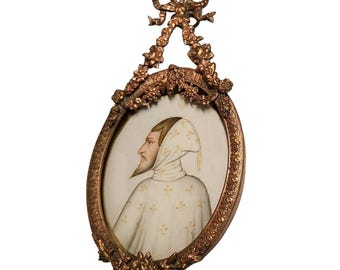 19th c Miniature Watercolor and Gouache Painting "The Devil" Beautiful Frame