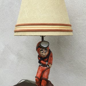 Rare Vintage 1975 Apsit Brothers Orange Figural Scuba Diver Lamp Base & Shade