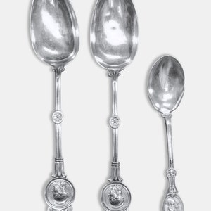 19thc 3 Coin Silver Medallion spoons- Schulz and Fischer 1870, H and D Rosenberg 1867