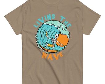 Skeleton Surfer T-Shirt - Living the Wave Graphic Tee