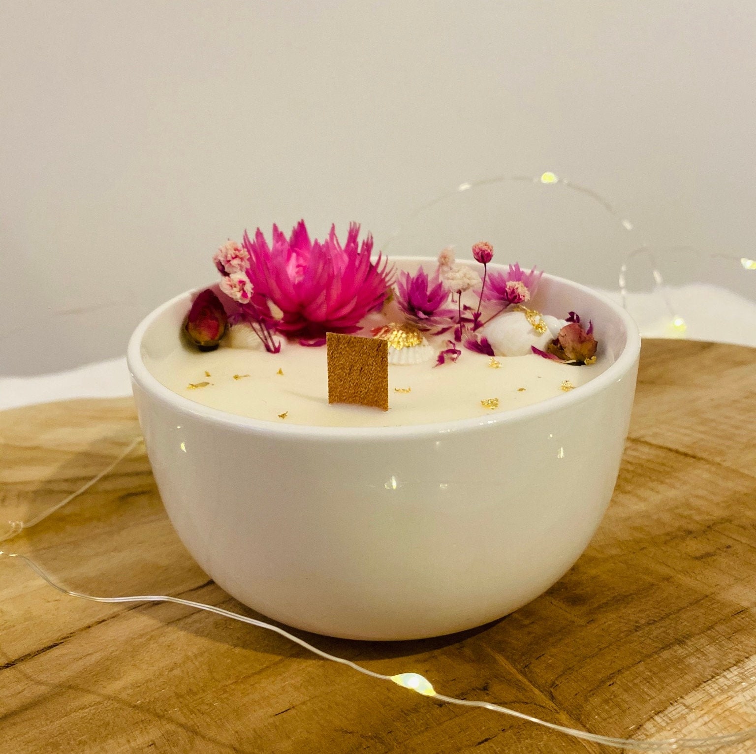 Bougie Fleurs Séchées et Coquillages