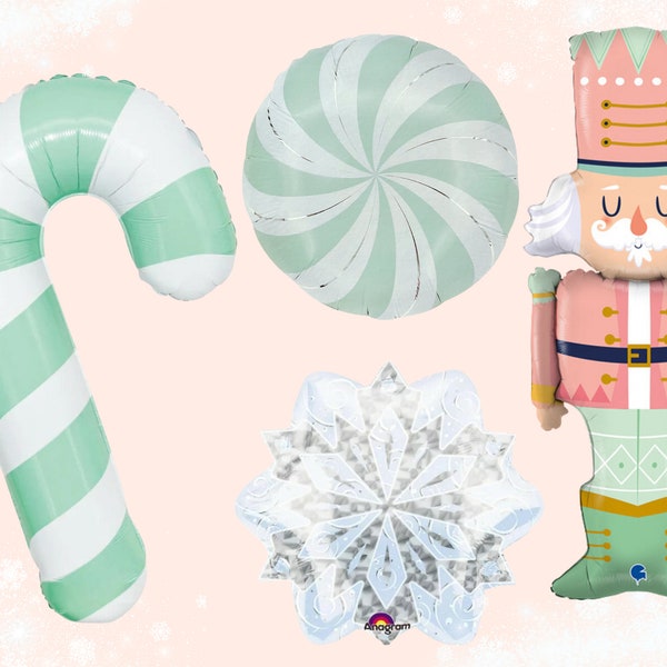 Pastel Nutcracker Balloon Christmas Candyland Balloons Land of the Sweets Pastel Mint Pink Birthday Candy Swirl Party Decorations