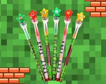 Crayons de couleur empilables Pixels avec décoration pour tampons, accessoires de fête pour enfants Minecraft