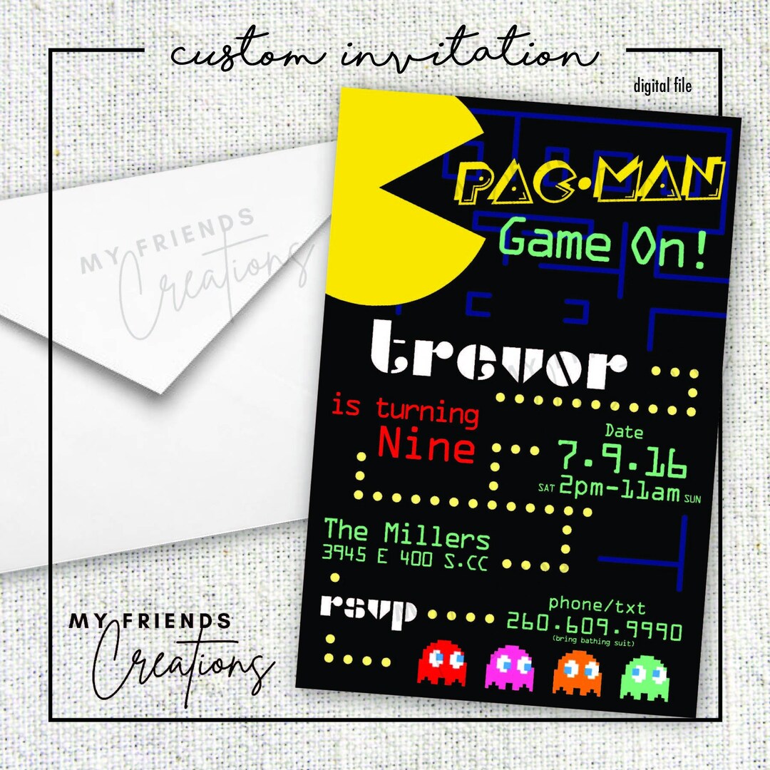 Pacman Birthday Invitations, 4x6 Customized - Etsy