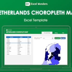 Excel de carte choroplèthe des Pays-Bas | Carte interactive des Pays-Bas avec code couleur pour des informations géographiques | Des merveilles Excel