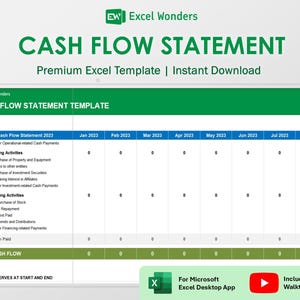 Cash Flow Statement Excel Template: Financial Planner (Digital Download)