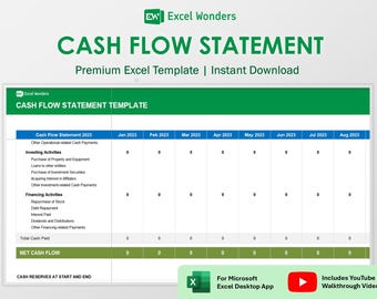 Modelo de Demonstração de Fluxo de Caixa em Excel: Planejador Financeiro (Download Digital)