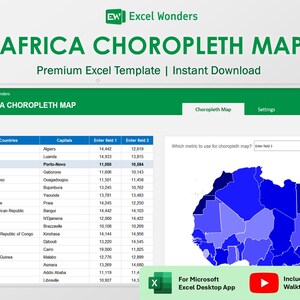 Map in Excel | Africa Choropleth Template | Data Visualization Dashboard | Heatmap (Digital Download)