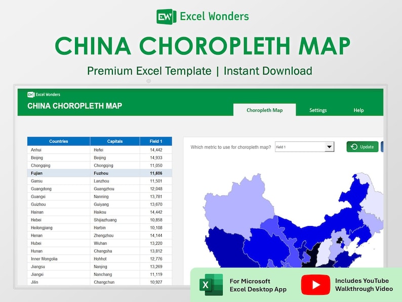 China Data Map Excel Template | Editable Heat Map & Visualization Tool ...