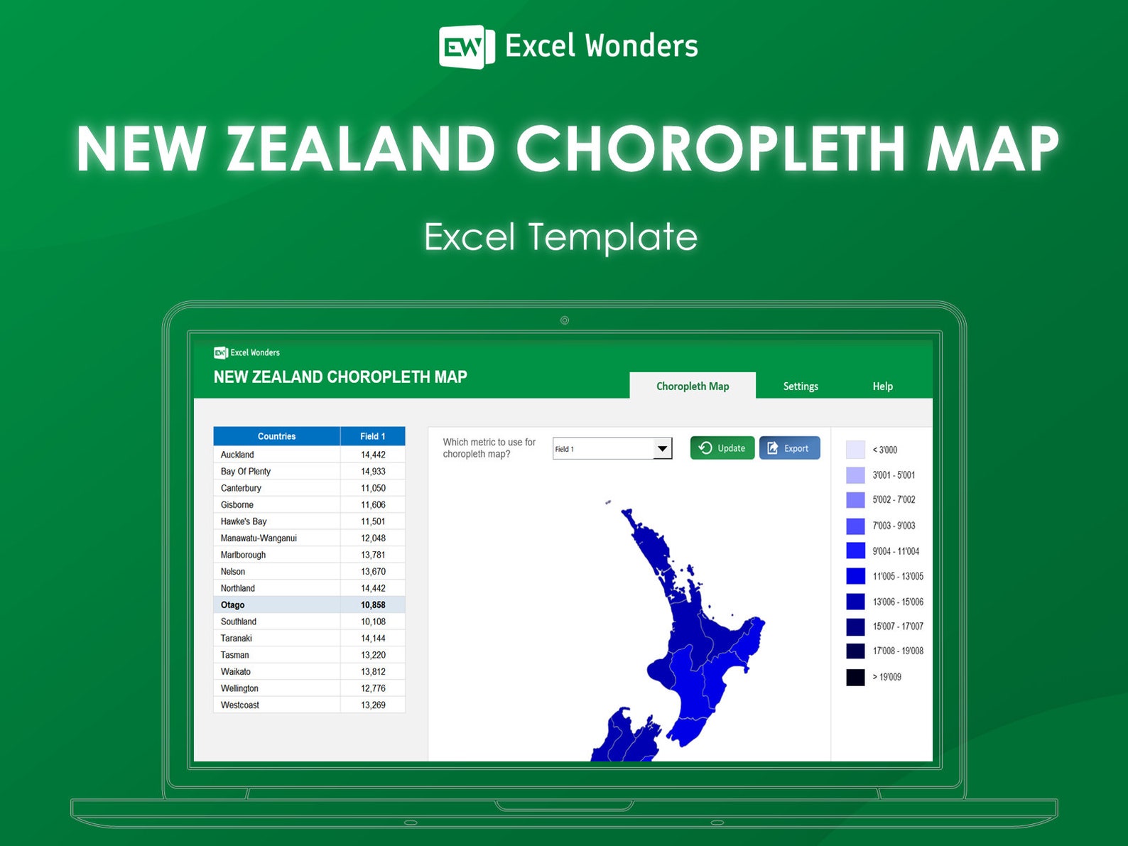 New Zealand Choropleth Map Excel Template | Interactive Color-coded New ...