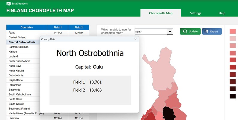 Finland Choropleth Map Excel Template | Data Visualization Spreadsheet ...