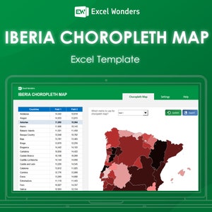 Iberia Choropleth Karte Excel Vorlage | Portugal und Spanien Karte, Interaktive farbunterlegte Karte der Region Iberische Halbinsel
