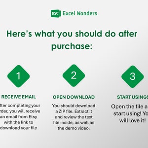 Pode incluir: Um infogr&aacute;fico verde e branco com tr&ecirc;s etapas para baixar e usar um produto digital. As etapas s&atilde;o numeradas 1, 2 e 3. A etapa 1 &eacute; "Receber e-mail", a etapa 2 &eacute; "Abrir download" e a etapa 3 &eacute; "Come&ccedil;ar a usar!"