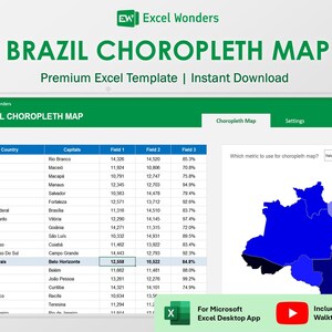 Brazil Choropleth Map Excel Template | Interactive Data Visualization Tool for Reports (Digital Download)