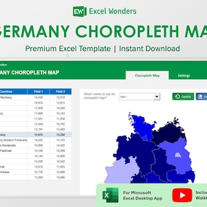 Duitsland kaart Excel-sjabloon | Choropleten-hittekaart | Gegevensvisualisatie voor rapporten (digitale download)