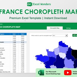 France Choropleth Map Excel Template: Data Visualization Tool