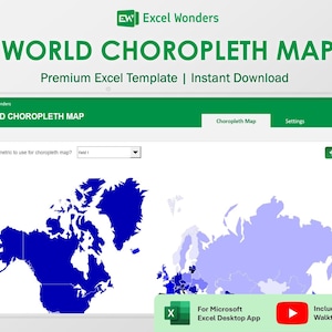 World Choropleth Map Excel Template: Interactive Data Visualization (Digital Download)