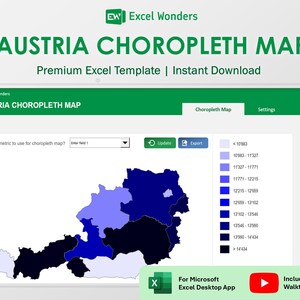 Austria Map Excel Template | Regional Data Analysis Dashboard | Business & Education Use (Digital Download)