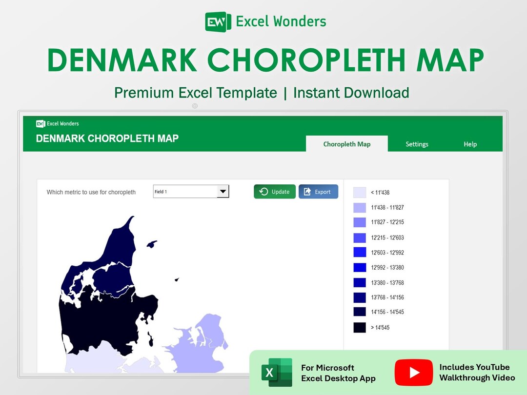 Denmark Choropleth Map Excel Template | Interactive Danish Spreadsheet ...