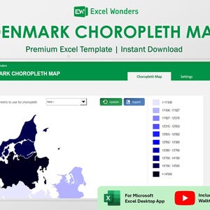 Denmark Choropleth Map Excel Template | Interactive Danish Spreadsheet | Data Visualization Tool (Digital Download)
