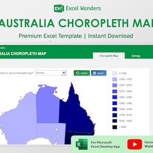 Australia Excel Map | Choropleth Template | Business & Regional Data Visualization for Analytics (Digital Download)