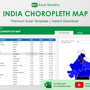 India Excel Map | Choropleth Chart Template | Data & State Visualization (Digital Download)