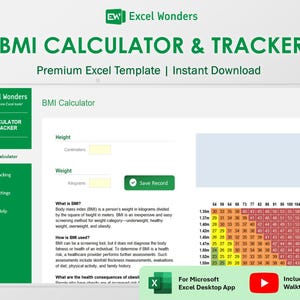 Szablon kalkulatora i narzędzia do śledzenia BMI w programie Excel | Narzędzie do monitorowania zdrowia i sprawności fizycznej