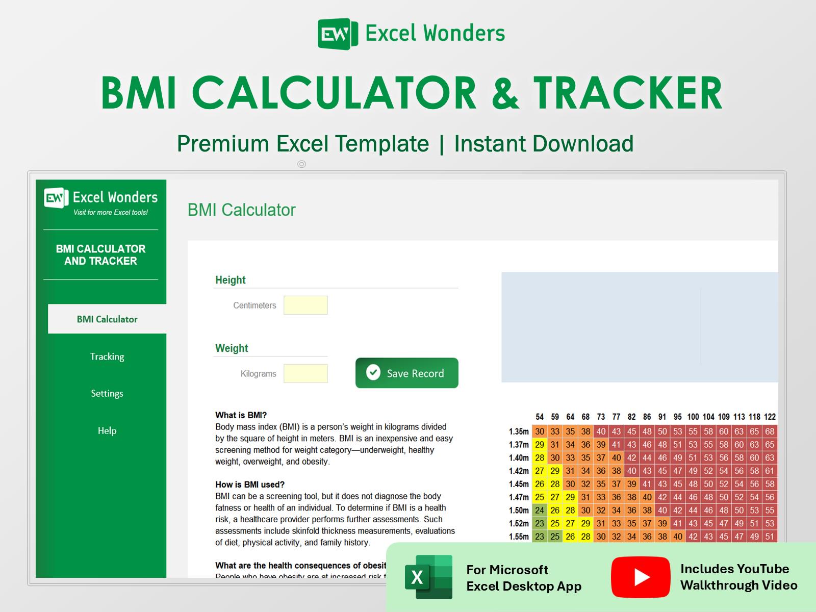 BMI Calculator and Tracker Excel Template | Health and Fitness Tool - Etsy