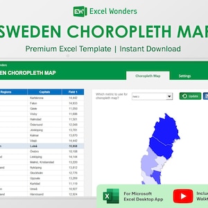 Sweden Choropleth Map Excel Template | Interactive Geographic Data Visualization for Reports (Digital Download)