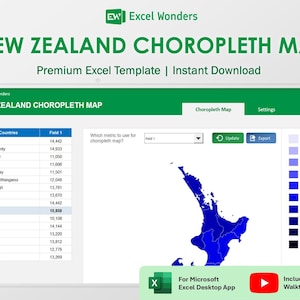 New Zealand Choropleth Map Excel Template | Data Visualization & Analysis for Research (Digital Download)