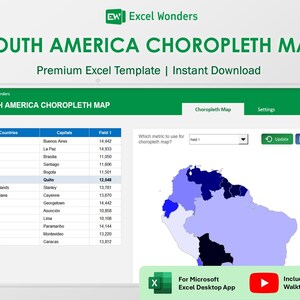 South America Choropleth Map Excel Template | Interactive Educational Maps for Data Visualization (Digital Download)