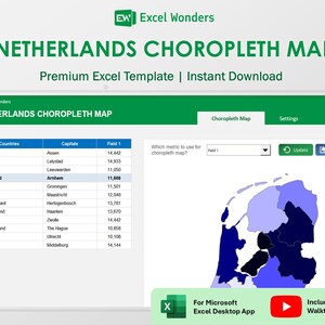 Netherlands Postcode Map Excel Template | Color-Coded Choropleth for Analysis & Reporting (Digital Download)
