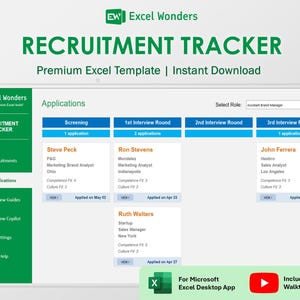 Recruitment Tracker Excel Template | Job & Applicant Tracking for HR Hiring (Digital Download)