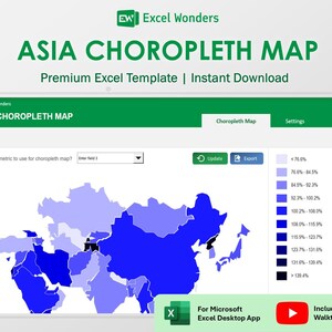 Asia Excel Map Template | Heat Map & Data Visualization Tool for Business Analytics (Digital Download)