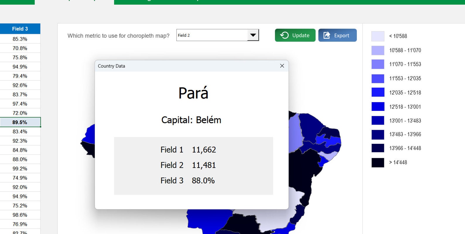 Brazil Choropleth Map Excel Template | Interactive Data Visualization ...