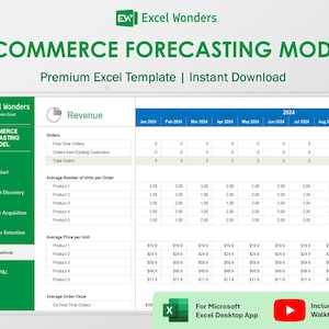 Plantilla de pronóstico de comercio electrónico / Gestión de ventas e inventario de comercio electrónico en Excel (Descarga digital)