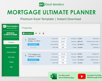 Mortgage Calculator Excel Template | Loan & Amortization Spreadsheet for Home Buyers (Digital Download)