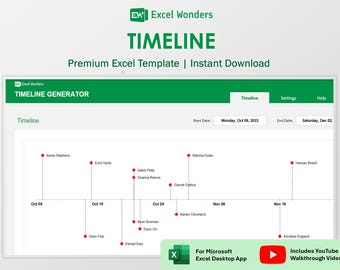 Szablon osi czasu | Arkusz kalkulacyjny do planowania osi czasu projektu w programie Excel (wersja cyfrowa do pobrania)