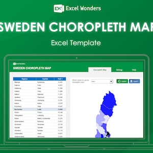 Sweden Choropleth Map Excel Template | Interactive Editable Color-coded ...