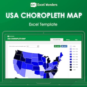 USA Choropleth Karte Excel Vorlage | Interaktive DatenVisualisierung Karte USA, Landkarte USA Staaten, Landkarte USA